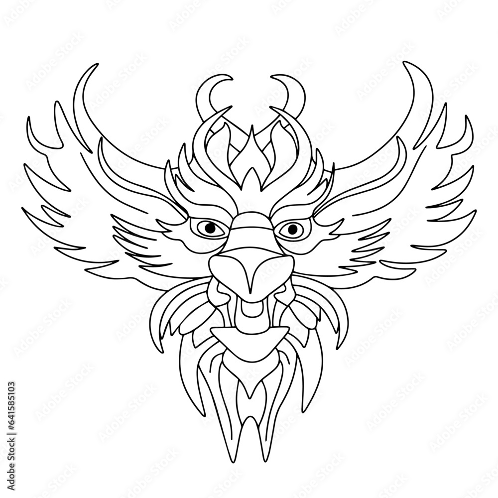 Fototapeta premium Dragon head in doodle style. Hand drawn dragon mask isolated on white background. Vector illustration.