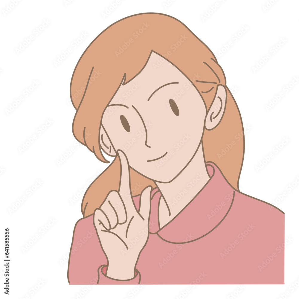 Happy woman raising index finger, showing idea want something more or again, pointing up with finger number one. Hand drawn flat cartoon character vector illustration.