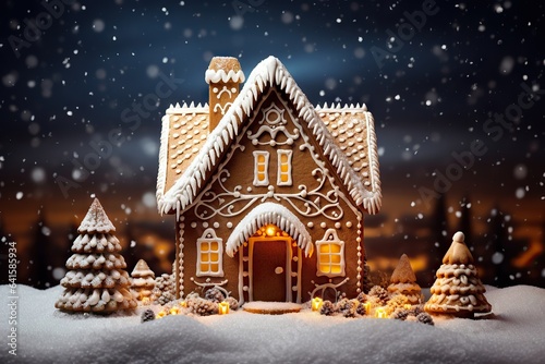 beautiful handmade gingerbread house for Christmas and New Year, dark backround, selective focus © VIK