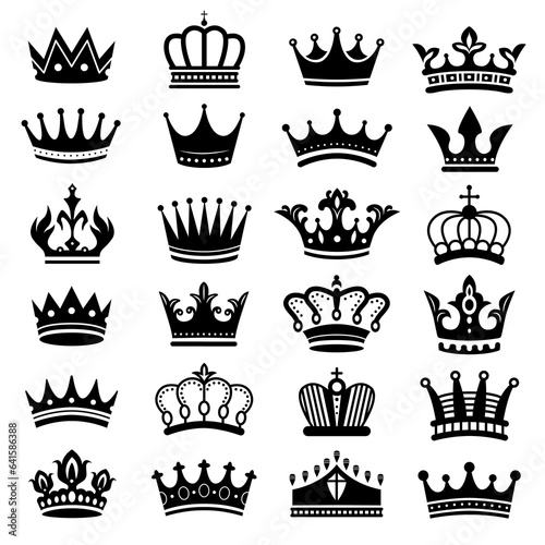 Royal crown silhouette. king crowns, majestic coronets,s, and luxury tiara silhouettes set