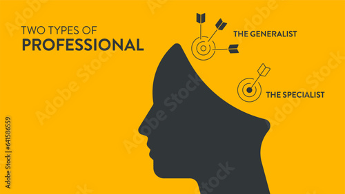 Two types of professional model framework infographic diagram with icon vector in paper cut style for presentation template has Specialist (Deep knowledge) and Generalist (Broad knowledge). Business.