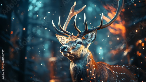 Christmas reindeer on snow forest background. © Tech Hendra