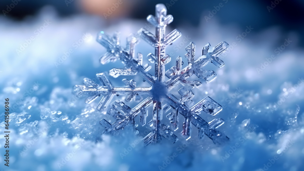 Natural snowflakes on snow, under natural conditions at low temperature