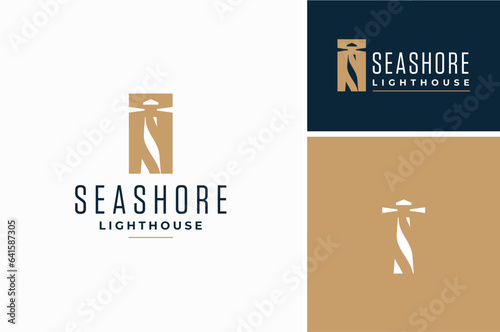 Initial Letter S Searchlight Sea Shore Seashore Lighthouse Beacon Tower Island Beach Coast logo design inspiration
