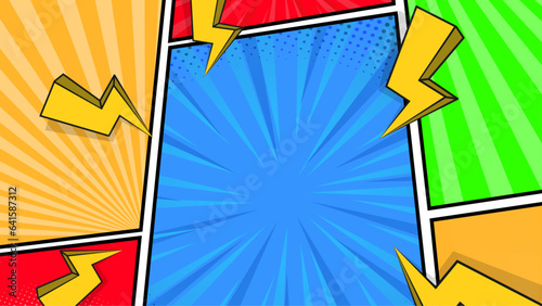 Colorful comic cartoon style frame border background with callout star halftone and contrast color combination