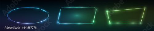 Set of neon frames with shining effects