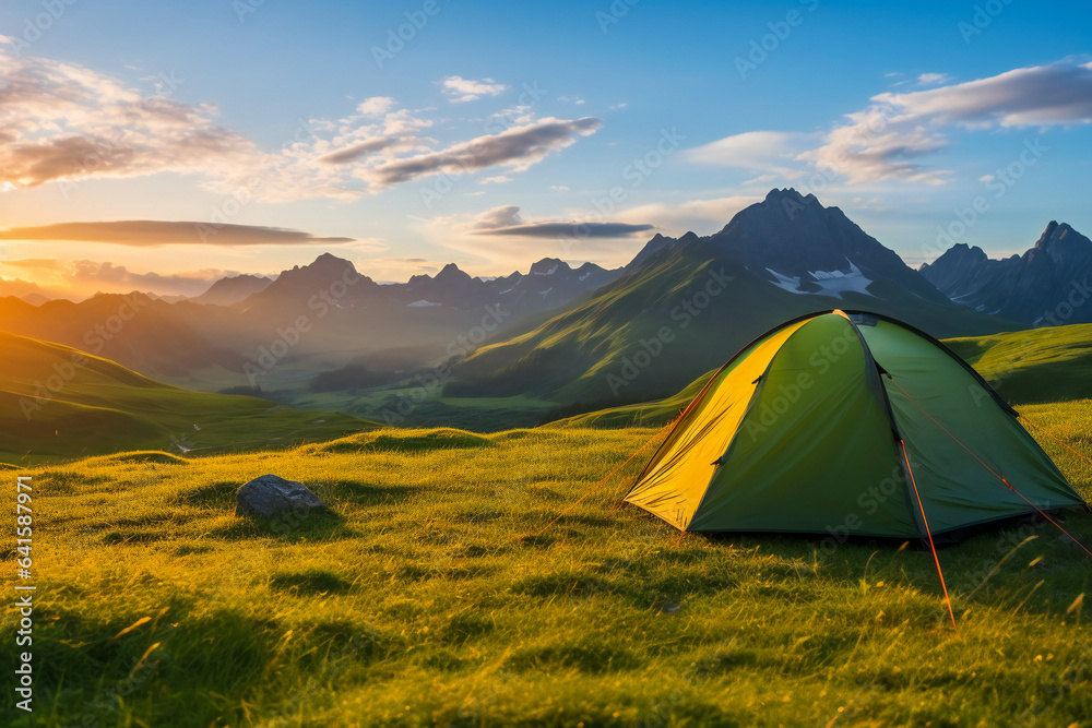 A lonely camp tent in a lovely wild landscape A lonely camp tent in a lovely wild landscape