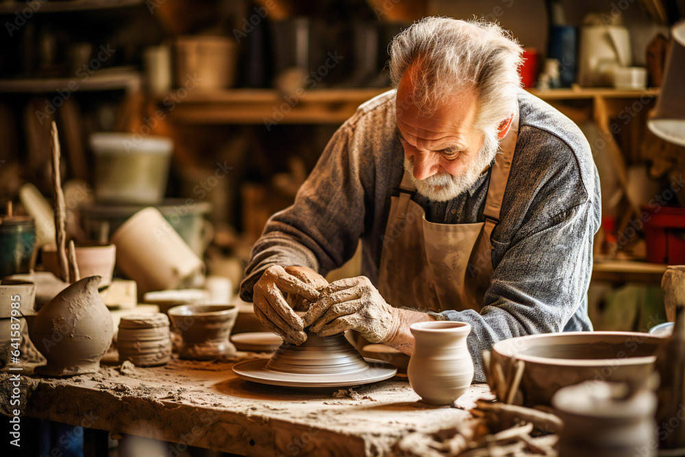 A potter working in his workshop A potter working in his workshop