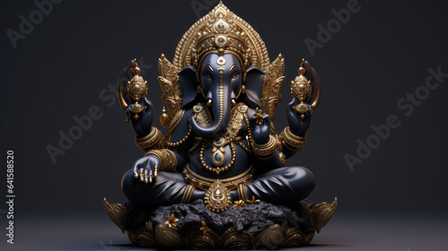 Lord Ganesha statue in black and gold