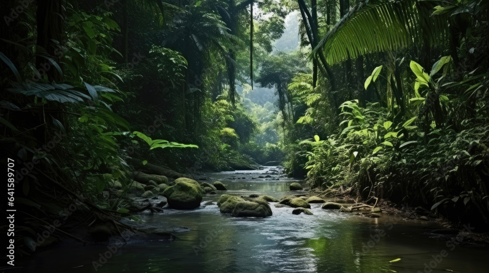 Naklejka premium Deep tropical jungles of Southeast Asia in august
