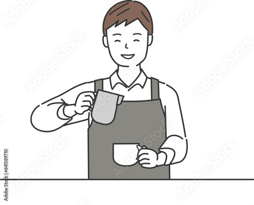 カフェで働く男性