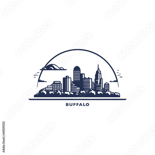 USA United States of America Buffalo city modern landscape skyline logo. Panorama vector flat US New York state icon with abstract shapes of landmarks, skyscraper, panorama, buildings