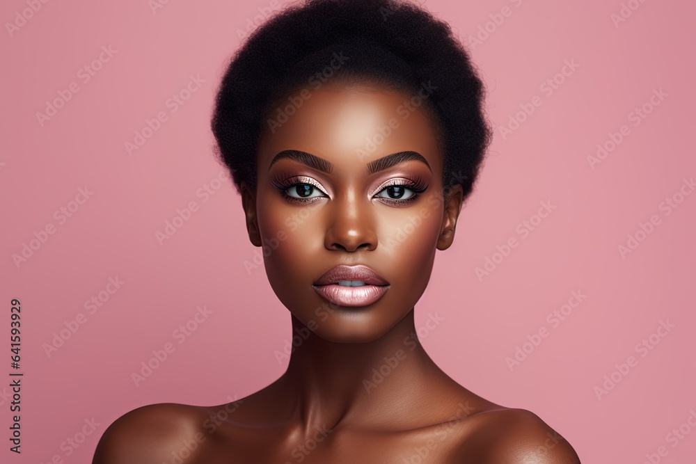Beauty portrait of young african american woman on pink background.Generative Ai Beauty portrait of young african american woman on pink background.Generative Ai
