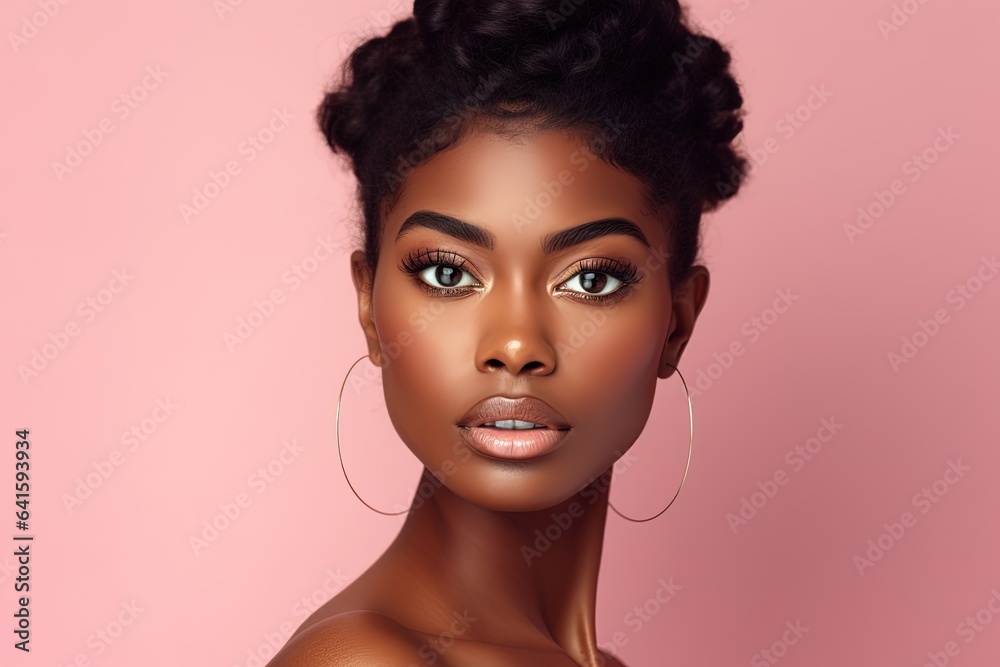 Beauty portrait of young african american woman on pink background.Generative Ai Beauty portrait of young african american woman on pink background.Generative Ai