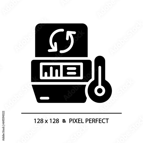 Pcr machine pixel perfect black glyph icon. Thermal cycler. Polymerase chain reaction. Dna replication. Rapid test. Silhouette symbol on white space. Solid pictogram. Vector isolated illustration