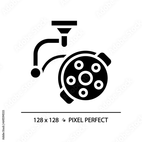 Surgical lamp pixel perfect black glyph icon. Operating room light. Operation theater. Surgeon tool. Intensive care. Silhouette symbol on white space. Solid pictogram. Vector isolated illustration