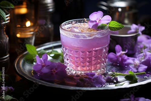 Unique drinks made using naturally purple ingredients, like purple yams and butterfly pea flowers. photo