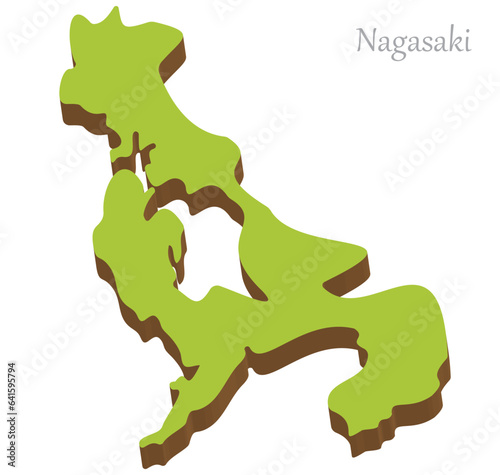 長崎県の立体的な地図、シンプルでナチュラル