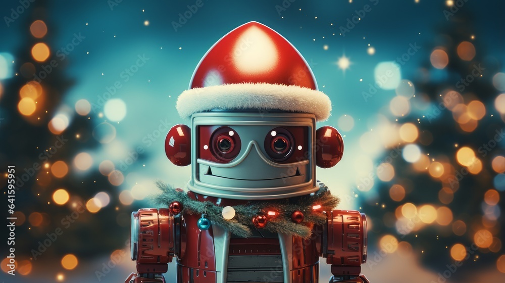 robot for christmas - obrazy, fototapety, plakaty 