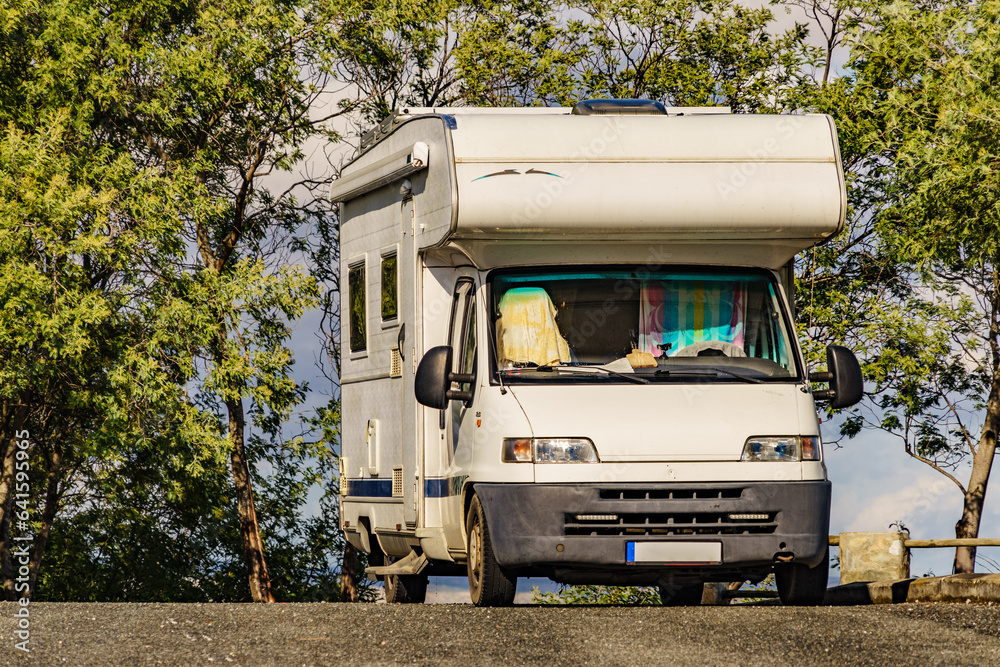 Camper rv camping on mountain nature