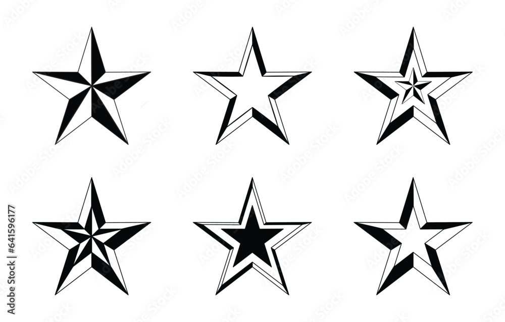 Set of silhouette stars, vector illustration isolated on a white background Set of silhouette stars, vector illustration isolated on a white background