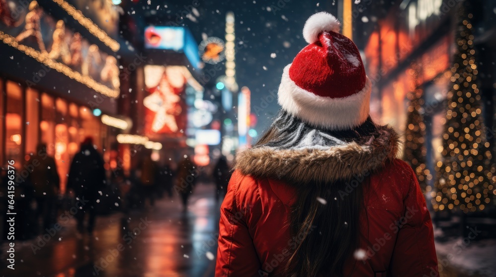 Fototapeta premium woman at christmas in the city