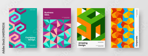 Unique geometric shapes presentation template set. Simple brochure A4 design vector concept composition.