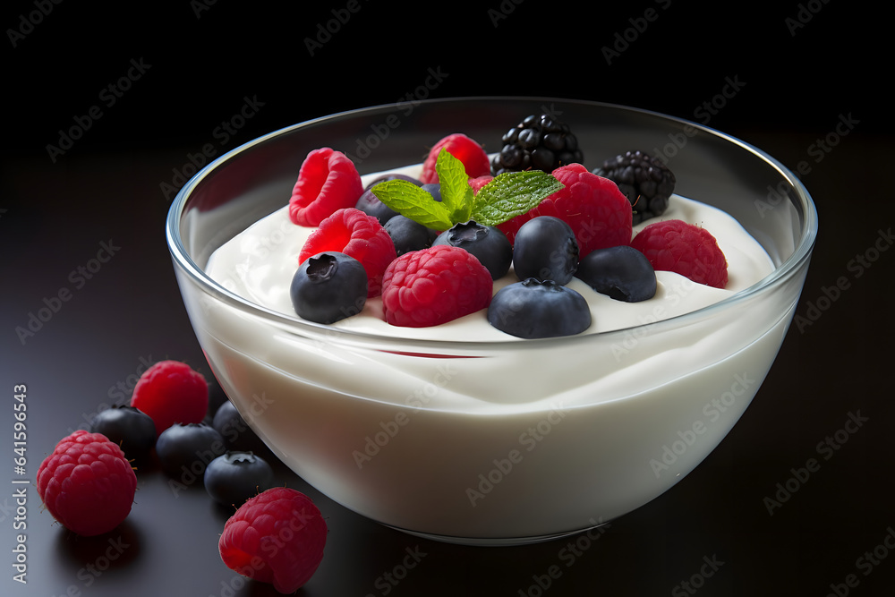 Yogurt with Berries, creamy mix in a bowl Yogurt with Berries, creamy mix in a bowl
