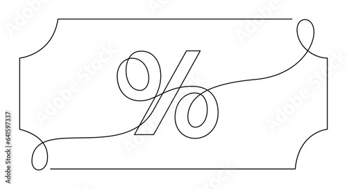 percentage sign in continuous line drawing gift voucher