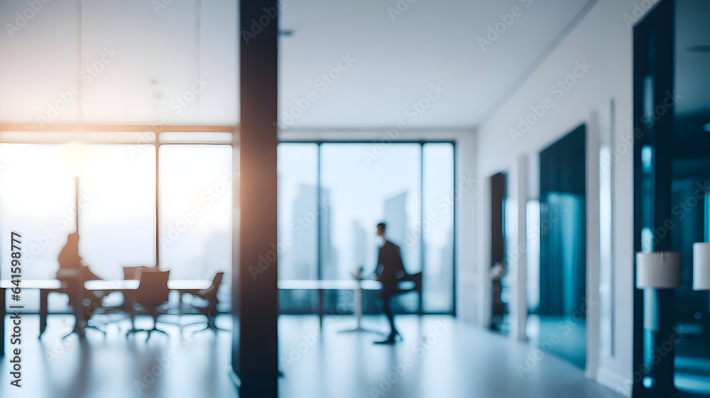  blurred background of a light modern office interior and panoramic windows
