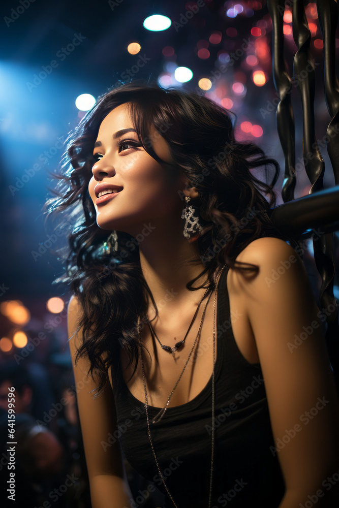 Naklejka premium A very beautiful young woman in the night club.generative ai