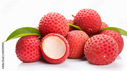 Fresh lychees cut out isolated on white background
