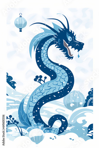 New year s card  blue dragon.