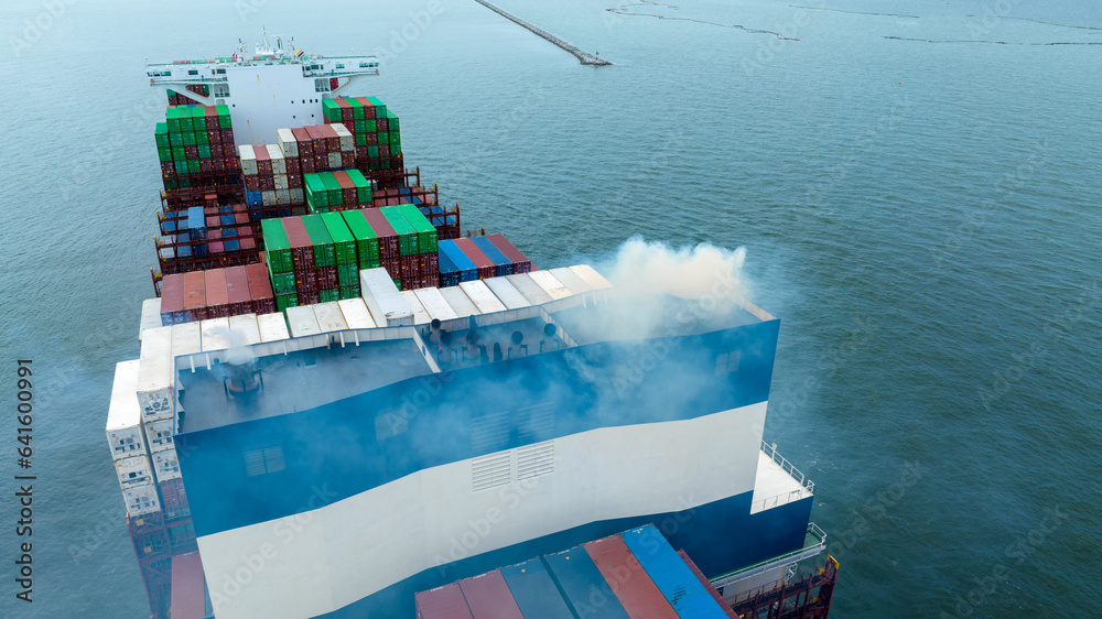 Smoke exhaust gas emissions from cargo lagre ship,Marine diesel engine