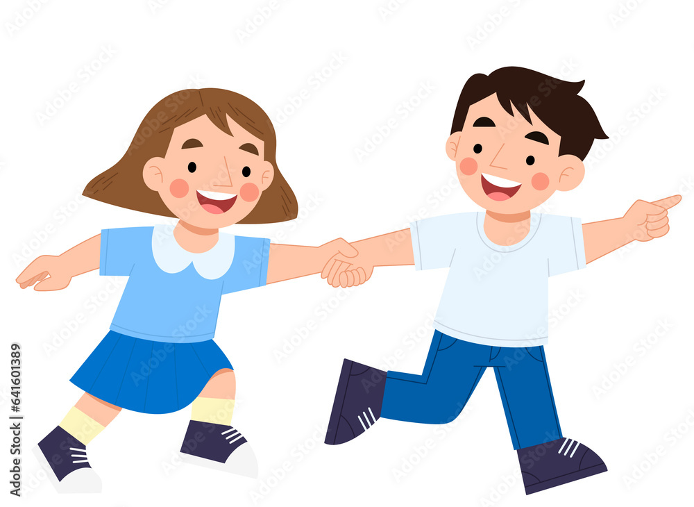 Illustration of a girl and a boy holding hands Illustration of a girl and a boy holding hands
