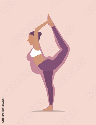 Fat woman training in yoga position, before and after exercising and diet,Vector illustrations.