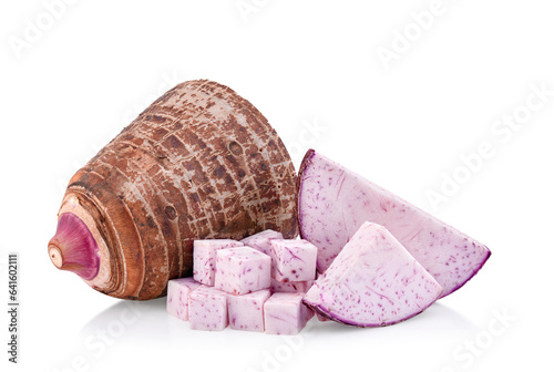 Taro, sliced of taro isolated on white background photo