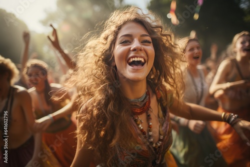 Group Of Friends Dancing Joyfully At A Festival, Generative A