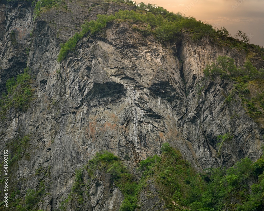 a view of the mountain with a human face