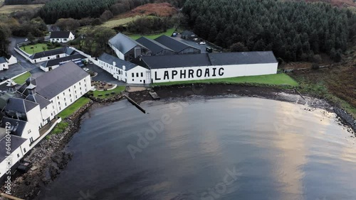 Whisky Distillery Aerial Laphroaig Panorama over Bay photo