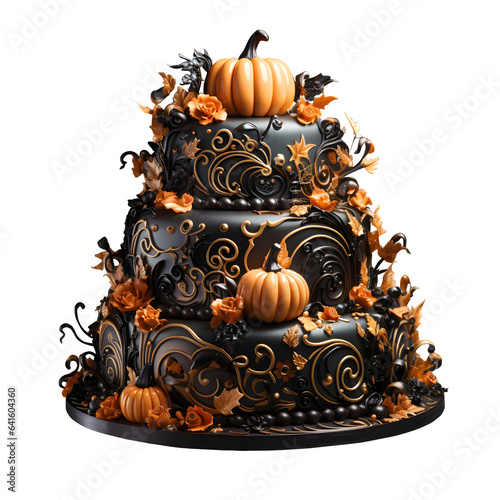 Halloween pumpkin cake isolated on white or transparent background, png