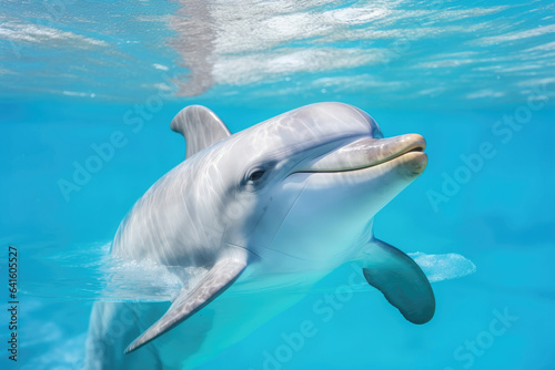 Dolphin in blue transparent water close-up © Veniamin Kraskov