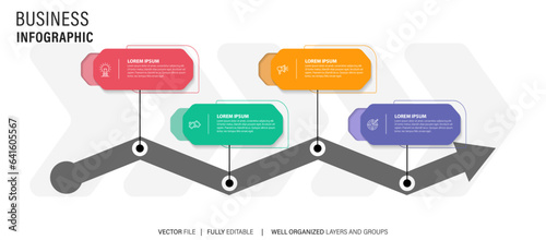 3D arrow infographic vector illustration. 4 steps business process concept.
