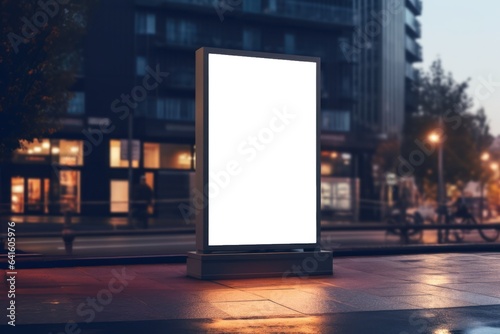 Blank Billboard on City Street at Night Outdoor advertising Generative AI.