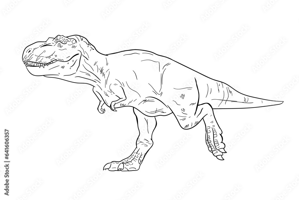 Tyrannosaurs Rex or T-Rex, Dinosaurs prehistoric creature. Line art illustration suitable for element, children coloring book etc.	
