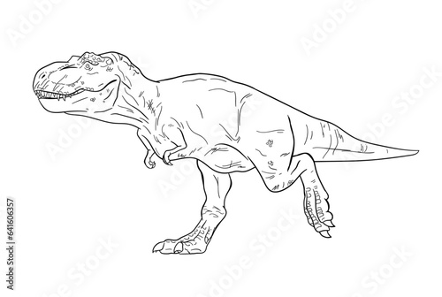 Tyrannosaurs Rex or T-Rex, Dinosaurs prehistoric creature. Line art illustration suitable for element, children coloring book etc.	
