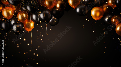Attending a grand party or ball on dark background with a place for text photorealism 