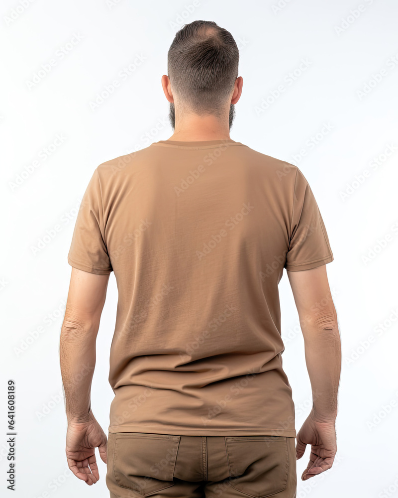 Man in brown t-shirt for design showcase, back view Man in brown t-shirt for design showcase, back view