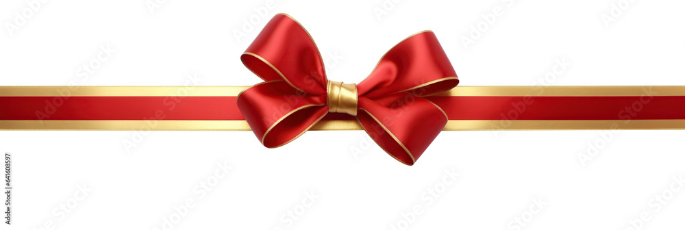 Red and gold Ribbon Bow Realistic shiny satin with horizontal ribbon on transparent background, png Red and gold Ribbon Bow Realistic shiny satin with horizontal ribbon on transparent background, png
