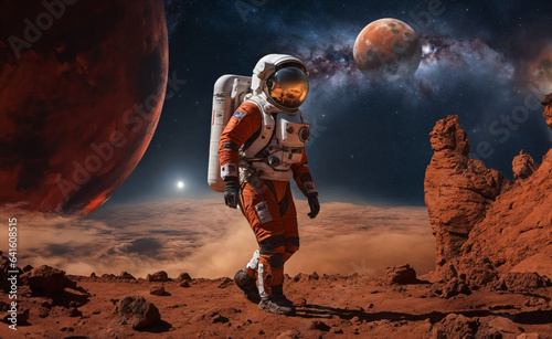 Astronauts embark on an epic space exploration mission  exploring the enigmatic and alien terrain of the Mars surface